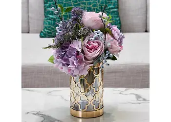 vaza decorativa din sticla cu supor metalic auriu