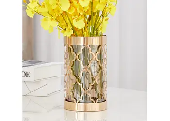 vaza decorativa din sticla cu supor metalic auriu 25 cm inaltime