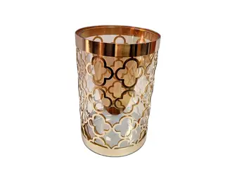 vaza decorativa din sticla cu supor metalic auriu 25 cm inaltime