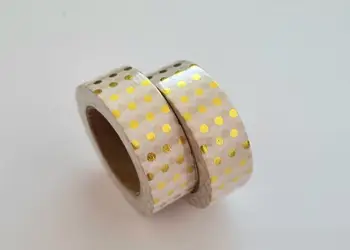 washi tape alb cu buline aurii
