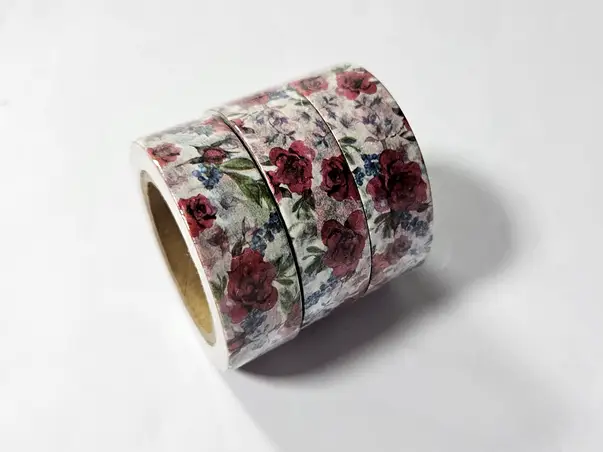 3 role washi tape cu flori rosii