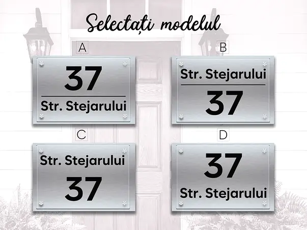 4. Placuta din doua bucati dibond plexiglass adresa si numare simulare model