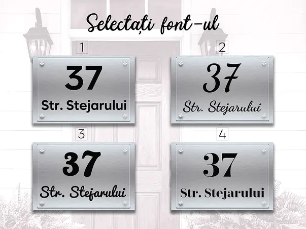 5. Placuta din doua bucati dibond plexiglass adresa si numare simulare font