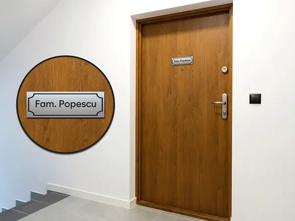 5. Placuta usa intrare nume familie dibond gravat 15x5 cm diverse dimensiuni simulare 5