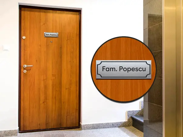 7. Placuta usa intrare nume familie dibond gravat 15x5 cm diverse dimensiuni simulare 7