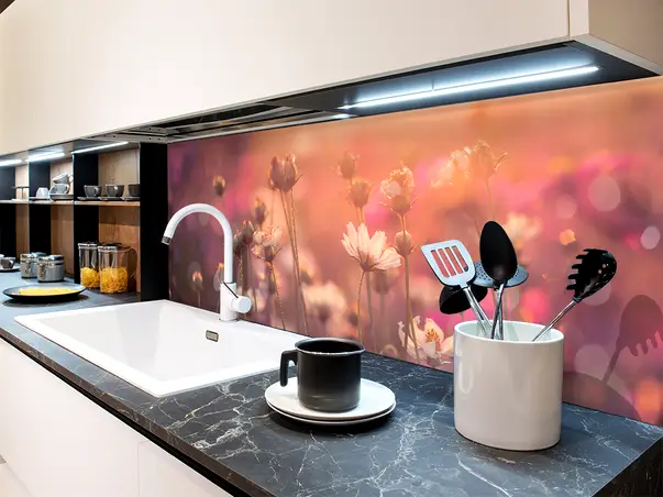 Autocolant bucatarie camp de flori cosmos 2