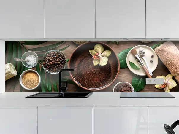 Autocolant bucatarie model cafea frunze 2