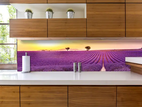 Autocolant bucatarie model peisaj floral mov 2