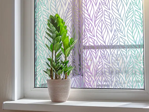 Autocolant decorativ model frunze verzi mov v5