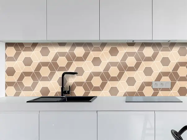Autocolant faianta bucatarie hexagoane bej