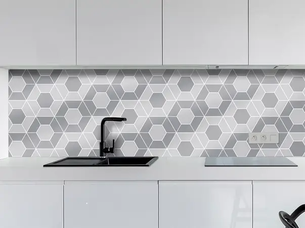 Autocolant faianta bucatarie hexagon gri