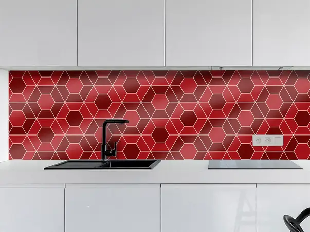 Autocolant faianta bucatarie hexagon rosu