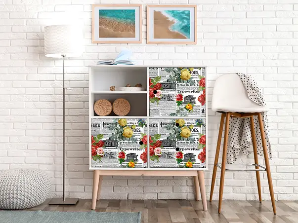 Autocolant mobila model ziare cu flori v11 2