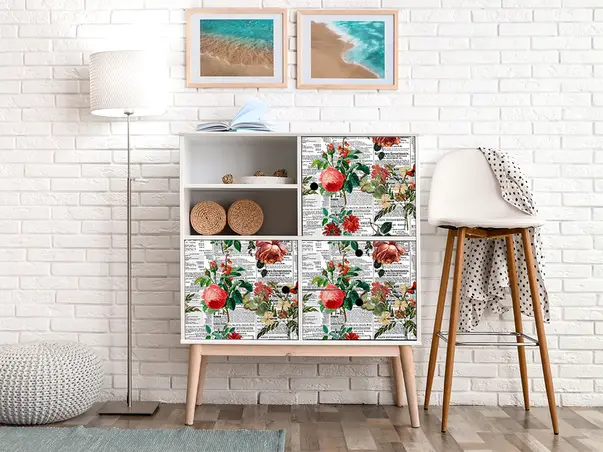 Autocolant mobila model ziare cu flori v12 2