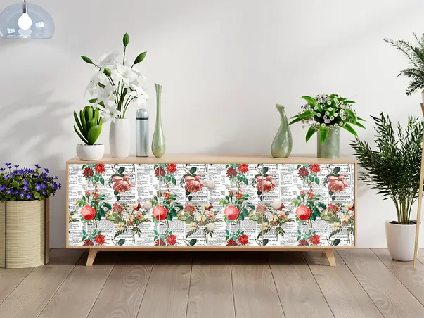 Autocolant mobila model ziare cu flori v12 3