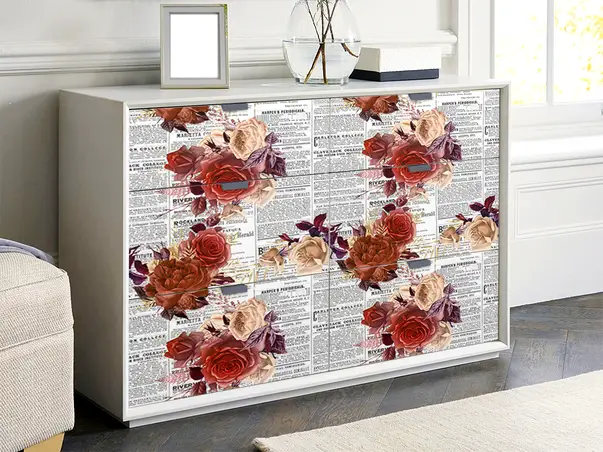 Autocolant mobila model ziare cu flori v5 1