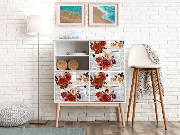 Autocolant mobila model ziare cu flori v5 2