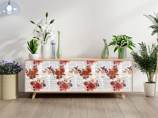 Autocolant mobila model ziare cu flori v5 3