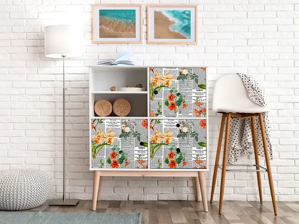 Autocolant mobila model ziare cu flori v6 2