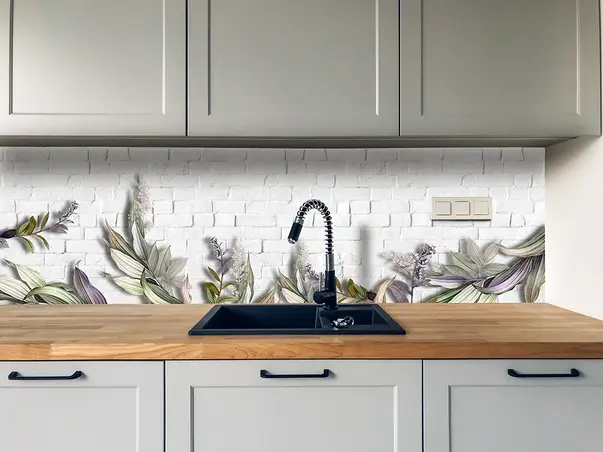 Autocolant perete model piatra cu plante x1