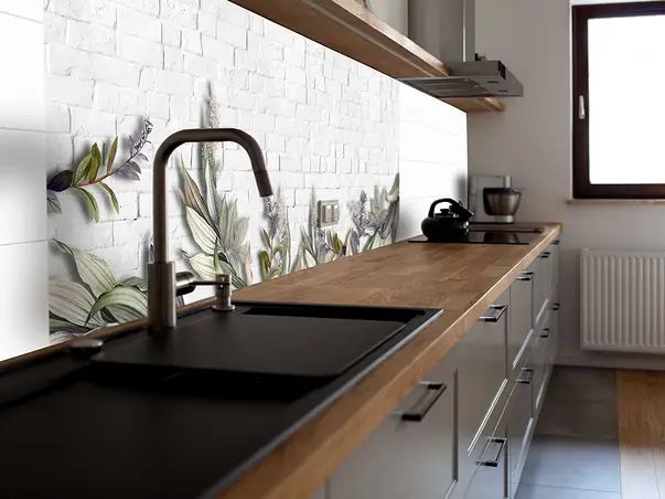 Autocolant perete model piatra cu plante x2