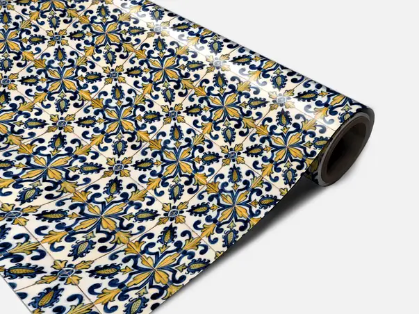 Autocolant podea model azulejo galben albastru metru 0