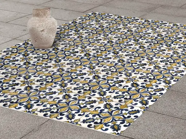 Autocolant podea model azulejo galben albastru metru 2