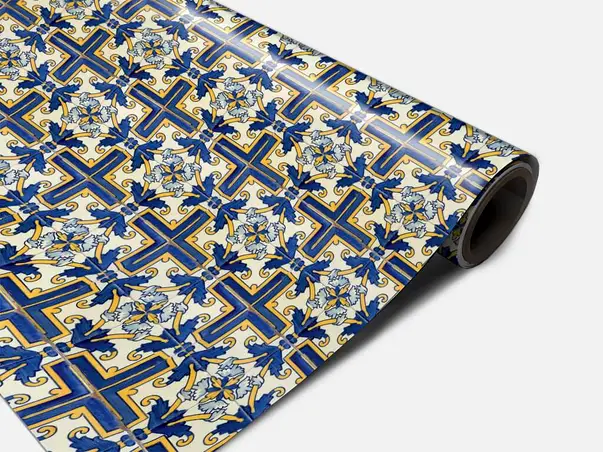 Autocolant podea model decorativ albastru galben metru 0