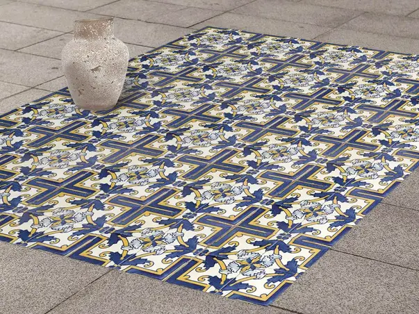 Autocolant podea model decorativ albastru galben metru 2