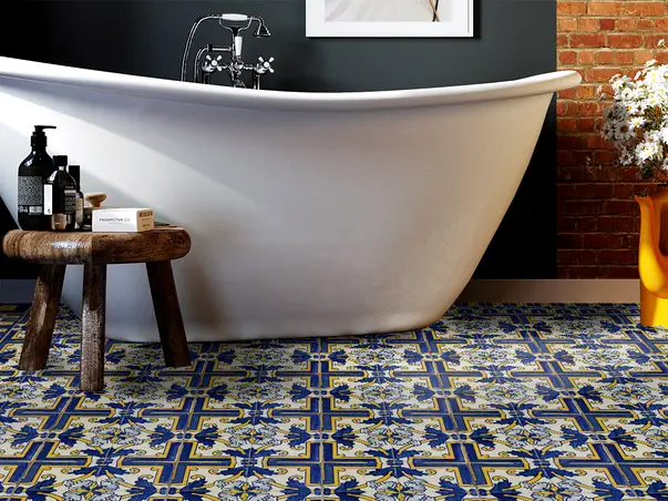 Autocolant podea model decorativ albastru galben rola 2