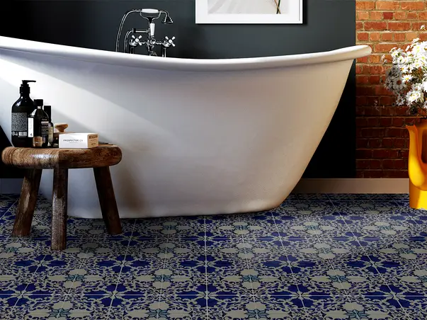 Autocolant podea model floral albastru gri rola 2