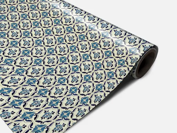 Autocolant podea model floral bej albastru metru 0