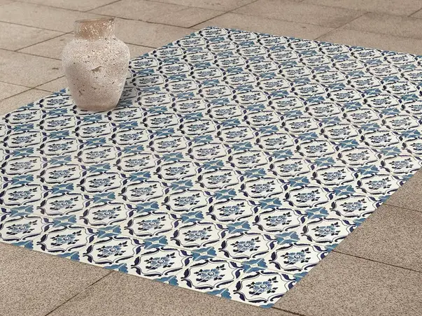 Autocolant podea model floral bej albastru metru 2