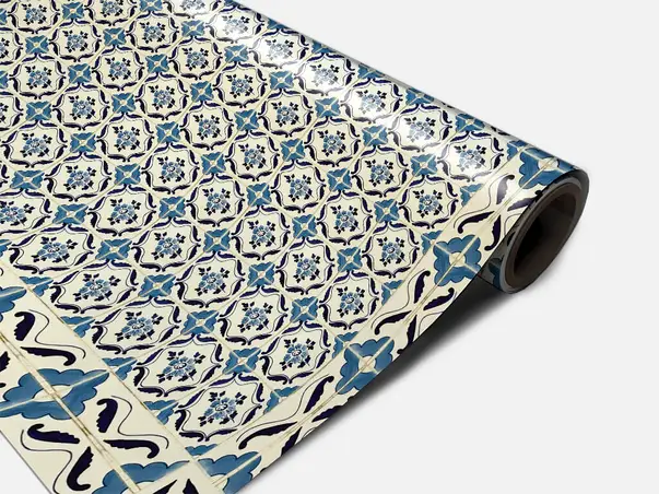 Autocolant podea model floral bej albastru rola 0