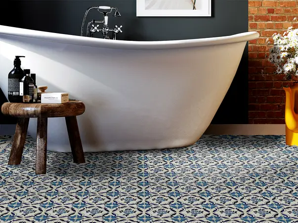 Autocolant podea model floral bej albastru rola 2