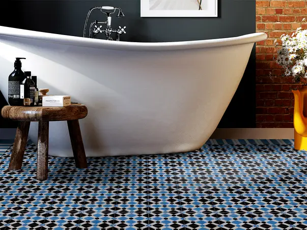 Autocolant podea model romboidal albastru rola 2