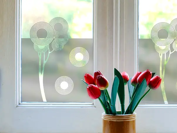 Autocolant sablare model decupat cu flori cerculete x0