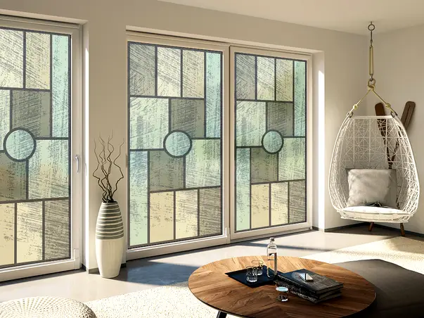 Autocolant sablare tip vitraliu verde v1