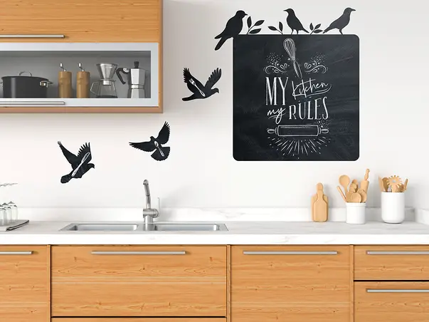 Autocolant tabla de scris model panou cu pasari x3