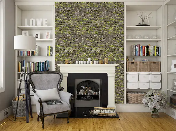 Autocolant zid din piatra cu plante 3