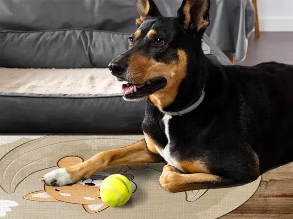 Covor antiderapant pentru animale de companie model Corgi inoleum antiderapant rotund 2