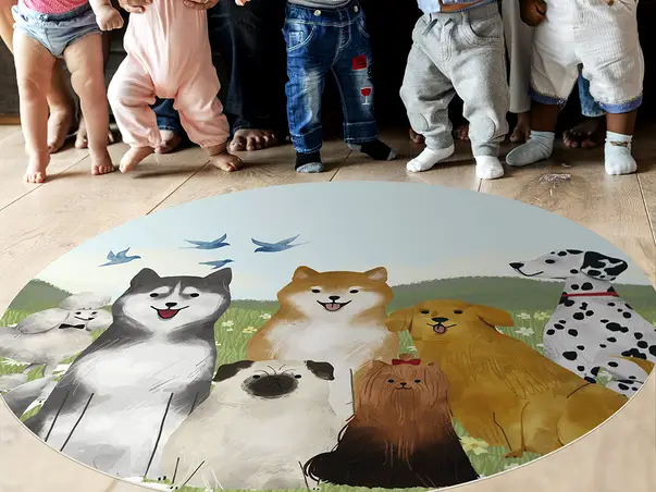 Covor antiderapant pentru animale de companie model Dogs linoleum antiderapant rotund 1