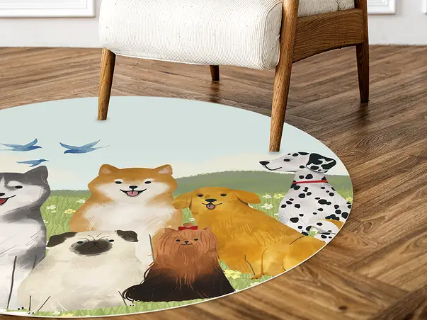Covor antiderapant pentru animale de companie model Dogs linoleum antiderapant rotund 2