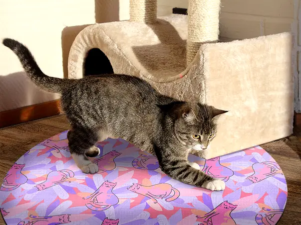 Covor antiderapant pentru animale de companie model pisici violet linoleum antiderapant rotund 1