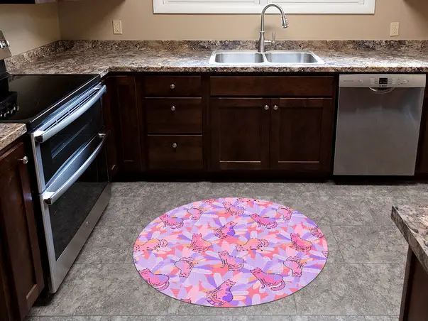 Covor antiderapant pentru animale de companie model pisici violet linoleum antiderapant rotund 3