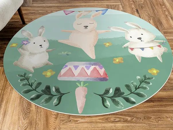 Covor antiderapant pentru camera copii din pvc model iepurasii magici