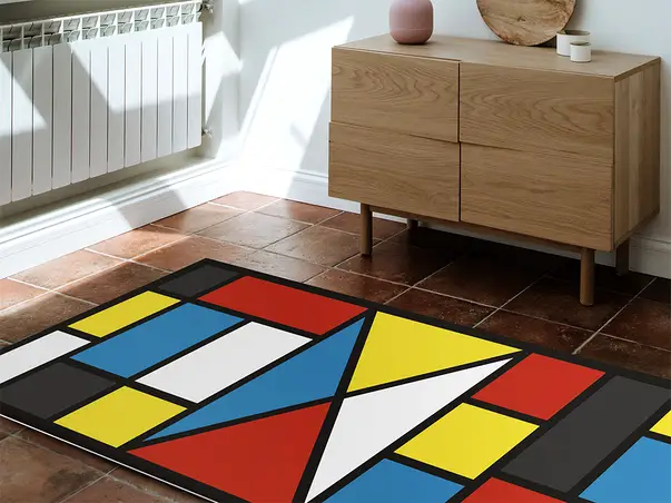 Covor din vinil antiderapant model Mondrian in rola de 80x160 cm 4