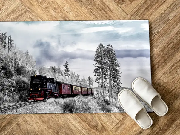 Covor din vinil antiderapant model tren cu aburi prin padure 5 352721