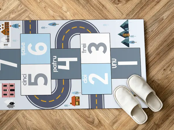 Covor din vinil antiderapant pentru camera copii model sotron iarna in rola de 80x200cm 3