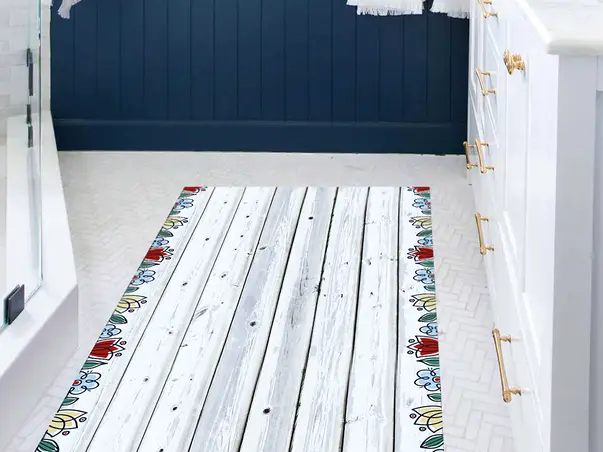 Covor din vinil antiderapant pentru living model Antigua lemn alb 3